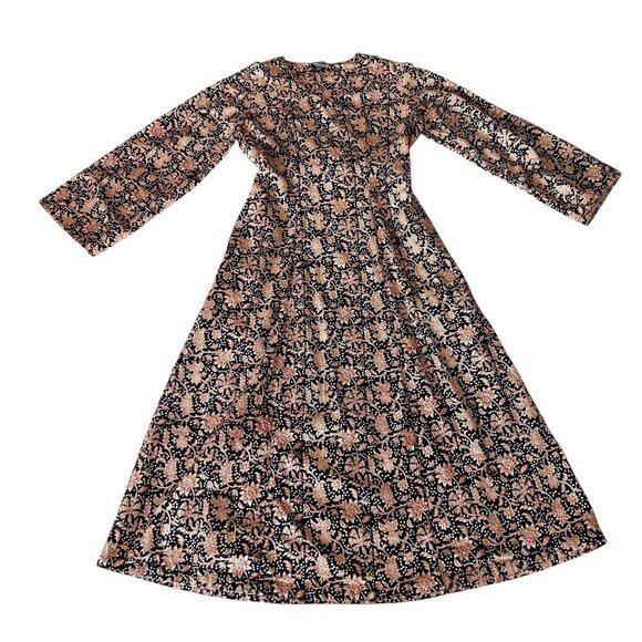 J. Peterman Vintage Batik Floral Print Midi Dress Back Tie Size XS - Picture 1 of 9